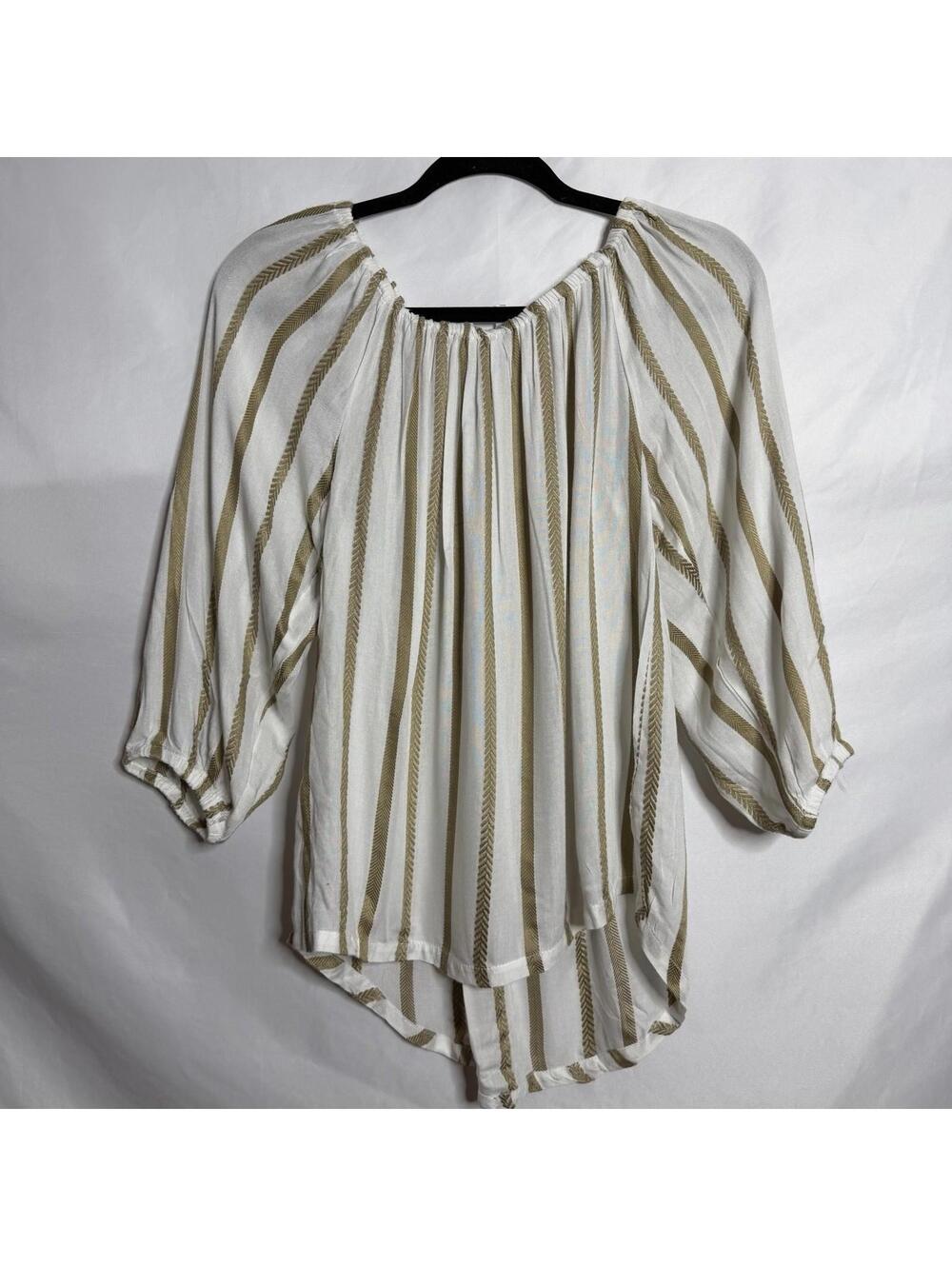 Deja Bleu Boho Peasant Blouse Small 100% Rayon Balloon Sleeve Cottagecore